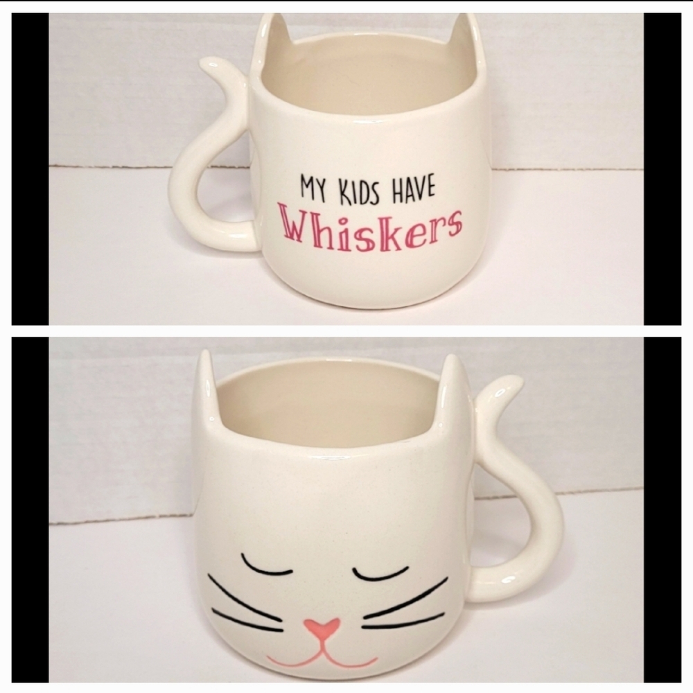 Cute Funny Kitty Cat Lovers Mug with Ears and Tail MY KIDS HAVE WHISKERS NWOT